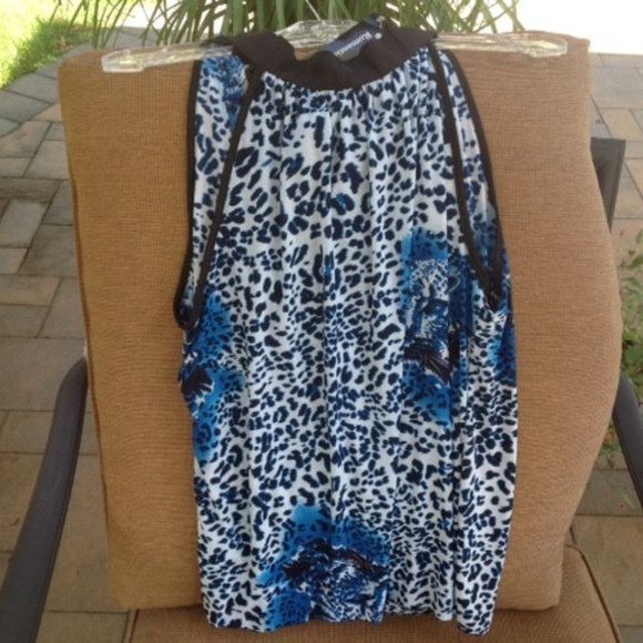 NWT LEOPARD OFF SHOULDER Blue BLOUSE Romanti L - Picture 1 of 4